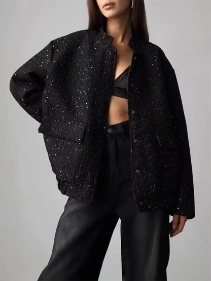 Glitter Bomberjack met Pailletten Zilver