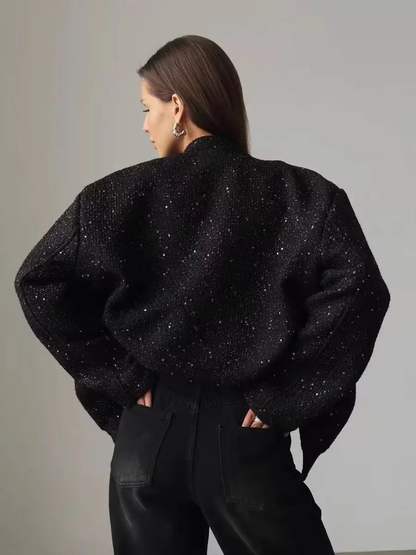 Glitter Bomberjack met Pailletten Zilver