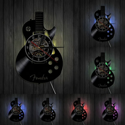 Gitaar Wandklok met Vinylplaat-Ontwerp – Originele Decoratie voor Muziekliefhebbers