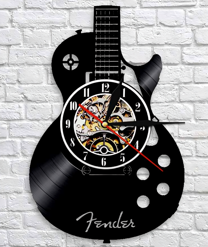 Gitaar Wandklok met Vinylplaat-Ontwerp – Originele Decoratie voor Muziekliefhebbers