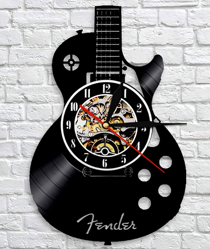 Gitaar Wandklok met Vinylplaat-Ontwerp – Originele Decoratie voor Muziekliefhebbers