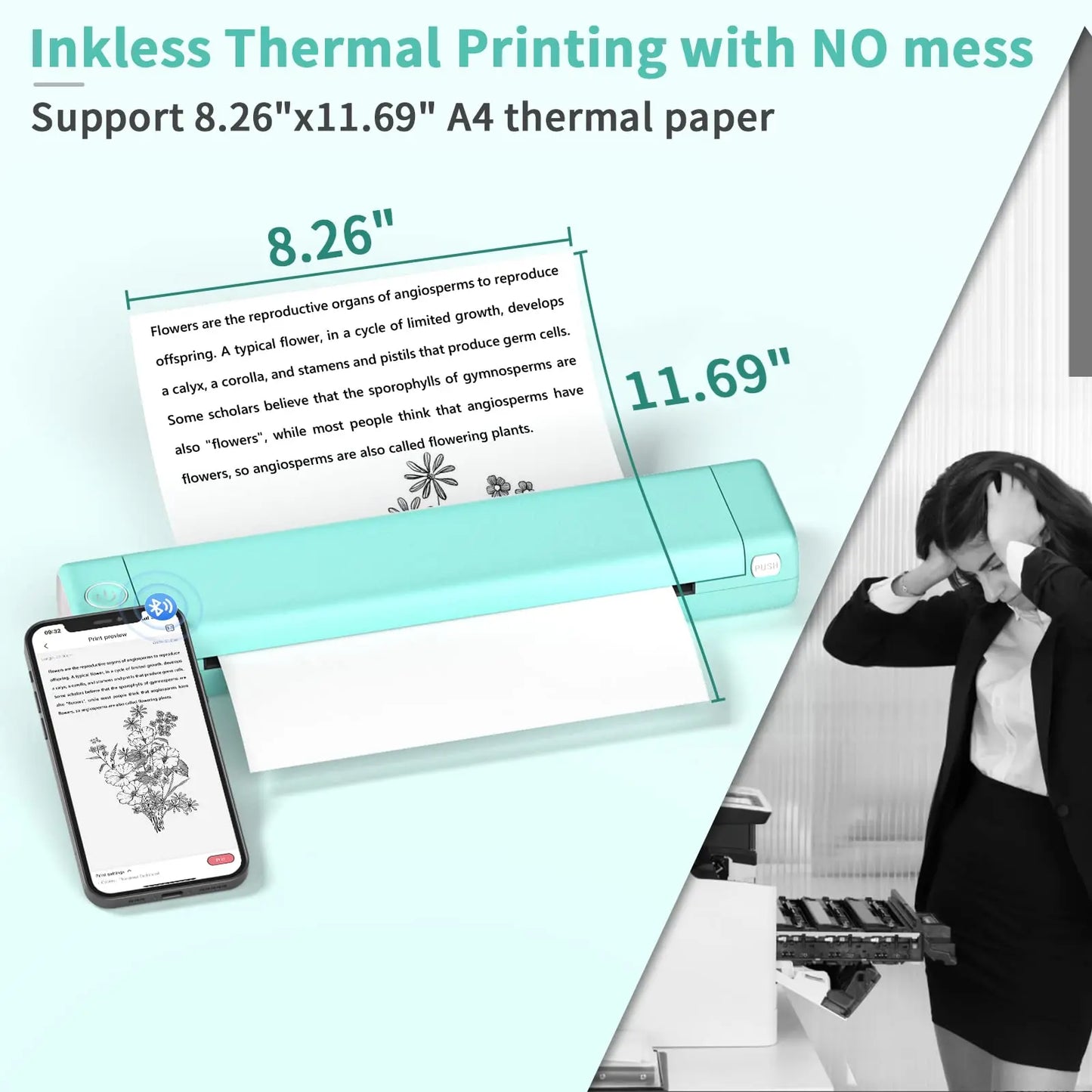 Thermische Printer Bluetooth Draadloos Inkloos Compact MK500 Mobiel Printen