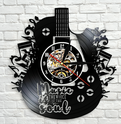 Gitaar Wandklok met Vinylplaat-Ontwerp – Originele Decoratie voor Muziekliefhebbers