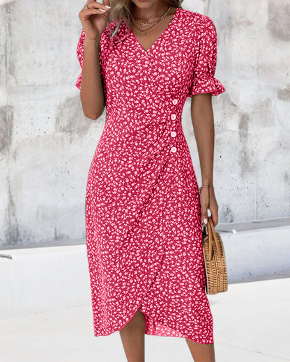 Zomerjurk Bloemenprint Licht Roze Jurk voor Vrouw