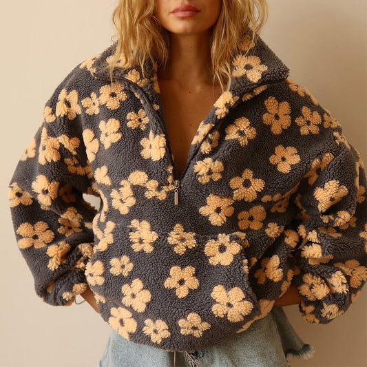 Dames Fleece Trui Bloemenprint Zacht Warm - StudioMarella