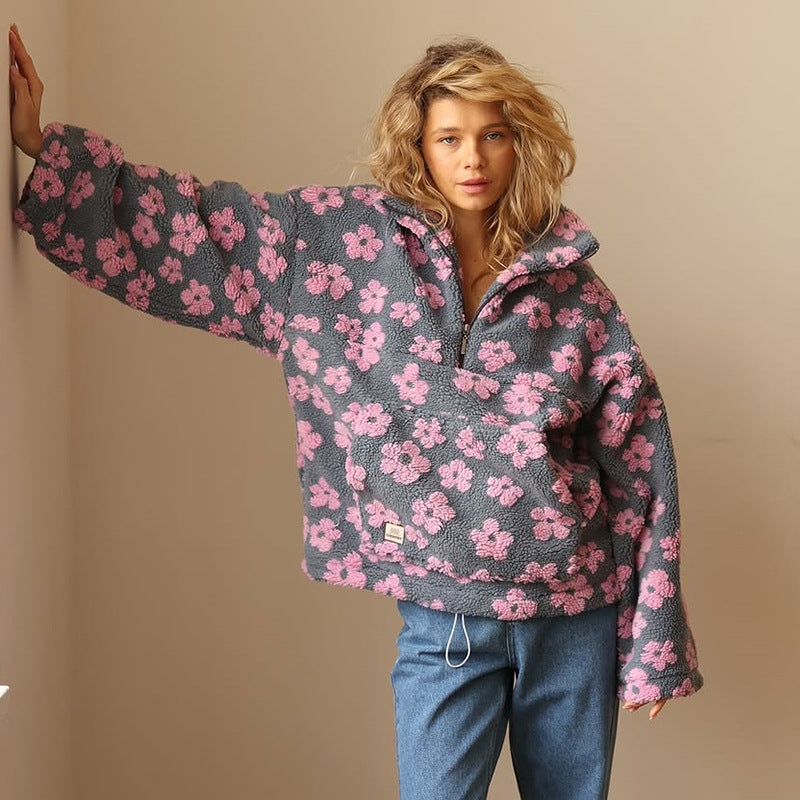 Dames Fleece Trui Bloemenprint Zacht Warm