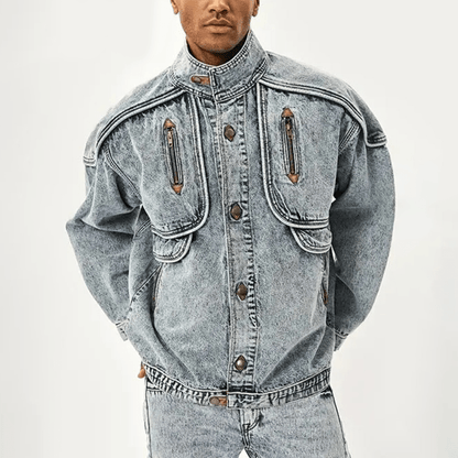 Blauwe Heren Jas van Vintage Denim