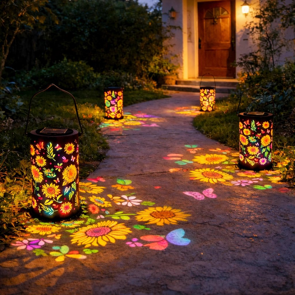 Decoratieve Tuinlantaarn op Zonne-energie met Bloemenpatroon voor Terras en Tuin | Warm & Gekleurd Licht | Sfeerverlichting voor Tuinpad en Balkon