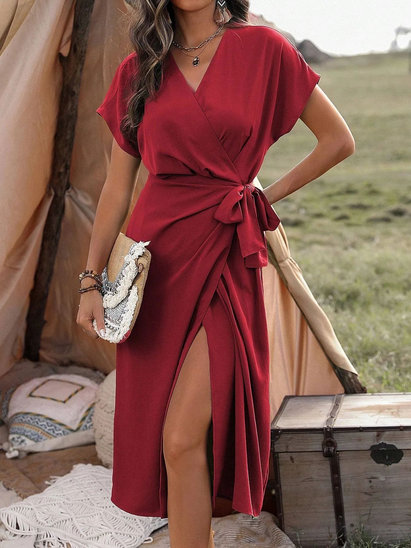 Elegante Jurk met Ruches en Verfijnde Details voor Vrouw