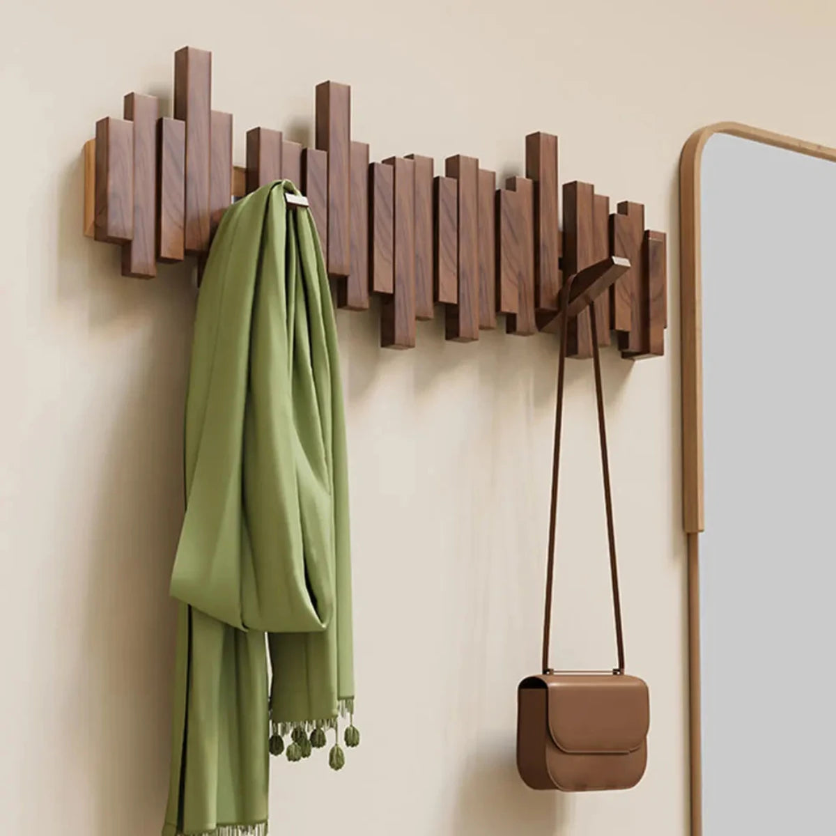 Houten Wandkapstok 60cm met 5 Haken Walnoot of Beuken - Minimalistisch Design voor Hal en Gang - Ruimtebesparend Natuurhout Jassenhaken voor Jassen Tassen Hoeden - Scandinavische Wandmontage Kapstok