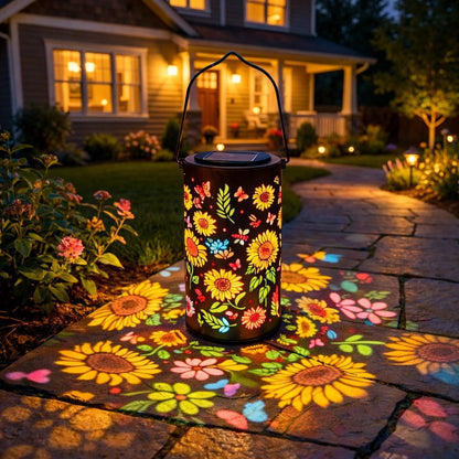 Decoratieve Tuinlantaarn op Zonne-energie met Bloemenpatroon voor Terras en Tuin | Warm & Gekleurd Licht | Sfeerverlichting voor Tuinpad en Balkon