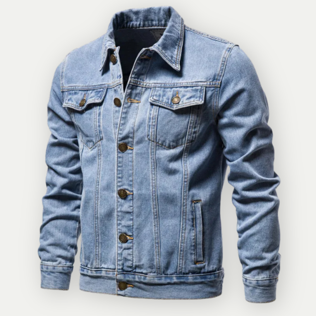 Mannen Denim Jas Klassiek Blauw Leer