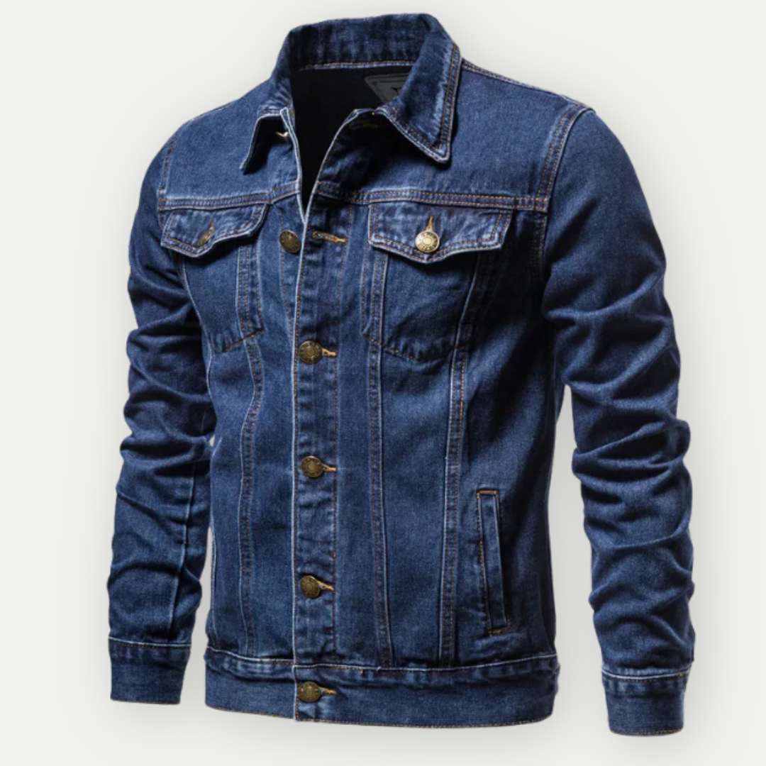 Mannen Denim Jas Klassiek Blauw Leer