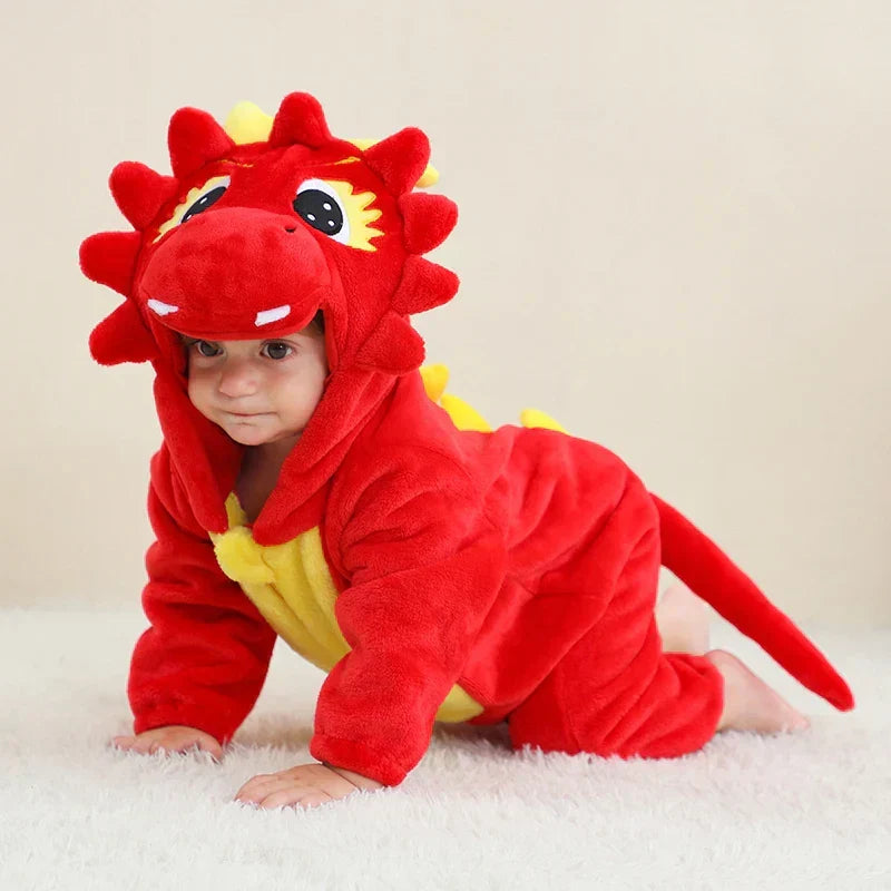 Baby Onesie Dierenpakje Panda Dinosaurus Tijger Muis – Zachte Fleece Jumpsuit Babykleding Romper 0-4 Jaar