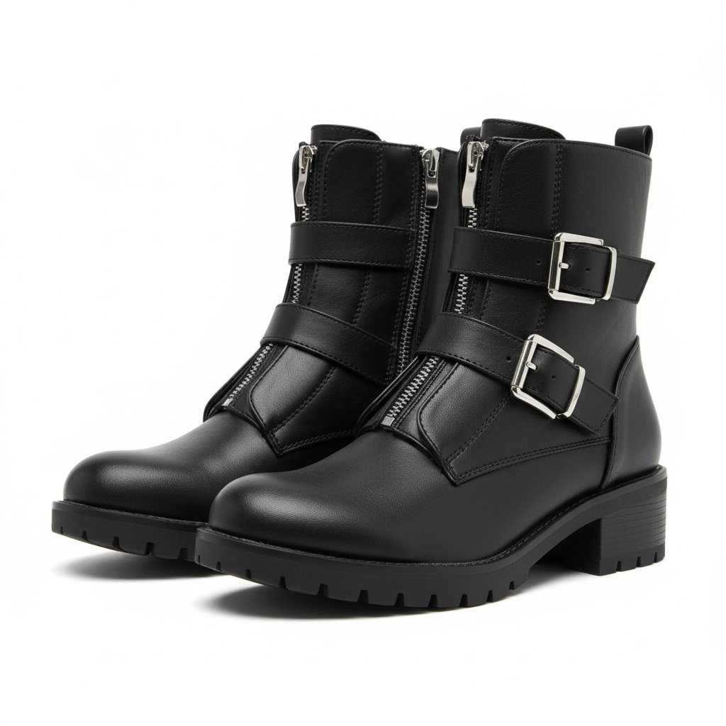 Biker Boots Met Gespen Zwart Leer - StudioMarella