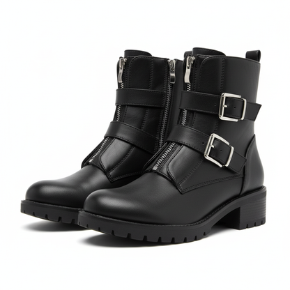 Biker Boots Met Gespen Zwart Leer - StudioMarella