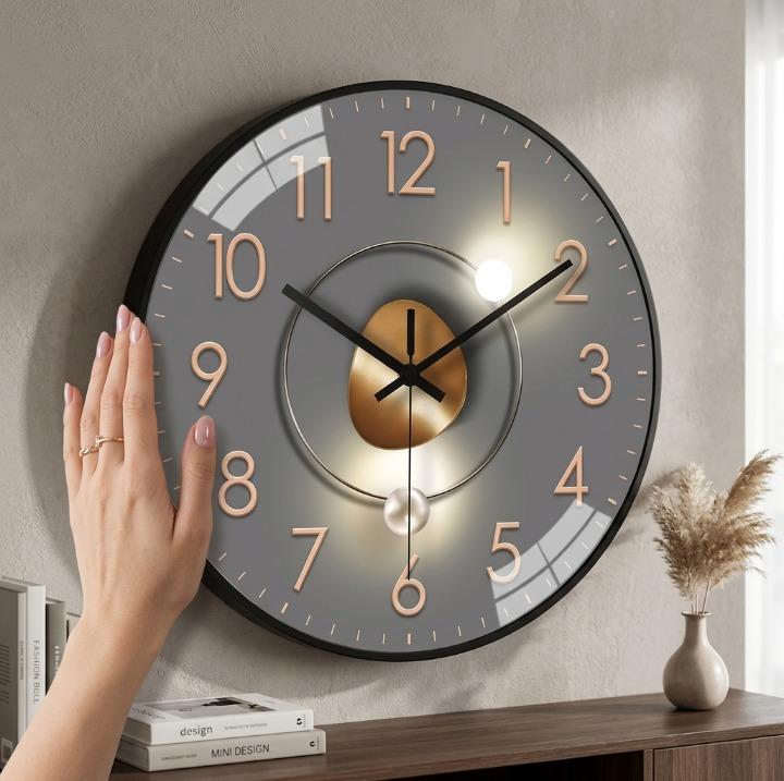 Wandklok Stil Quartz 20cm Kunststof Glas Metalen Wijzers Analoog Slaapkamer Woonkamer Kantoor Werkkamer Geen Tik-Tak Geluid AA Batterij