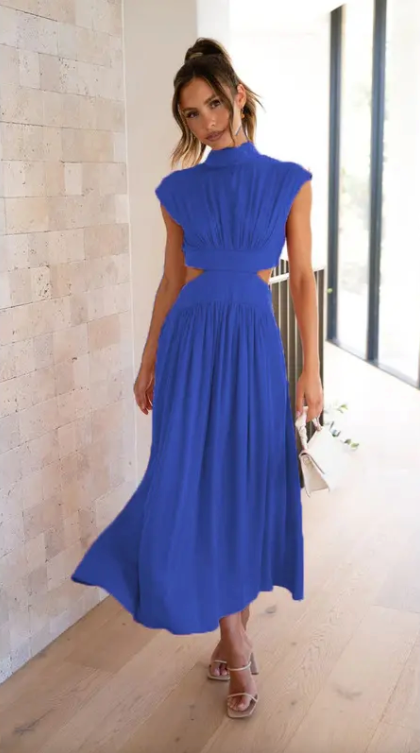 Maxi Jurk met Cut-out Detail en Plooi