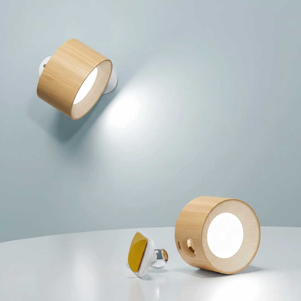 Draadloze Wandlamp Oplaadbaar & Dimbaar met 360° Rotatie – Compacte Touch-bediening Nachtlamp