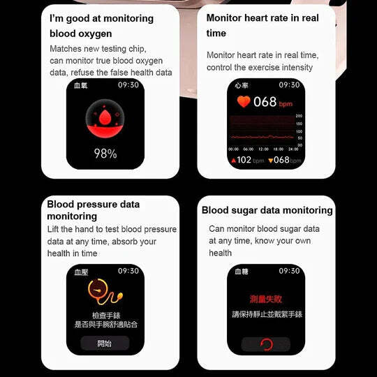 Smartwatch met Glucosemeting 1.91 Inch Touchscreen Zwart Roze | Gezondheidshorloge met Hartslagmeter GPS Slaapanalyse Waterdicht IP67 Sportmodi Notificaties 7 Dagen Accuduur