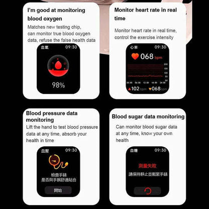 Smartwatch met Glucosemeting 1.91 Inch Touchscreen Zwart Roze | Gezondheidshorloge met Hartslagmeter GPS Slaapanalyse Waterdicht IP67 Sportmodi Notificaties 7 Dagen Accuduur