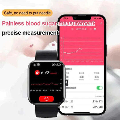 Smartwatch met Glucosemeting 1.91 Inch Touchscreen Zwart Roze | Gezondheidshorloge met Hartslagmeter GPS Slaapanalyse Waterdicht IP67 Sportmodi Notificaties 7 Dagen Accuduur