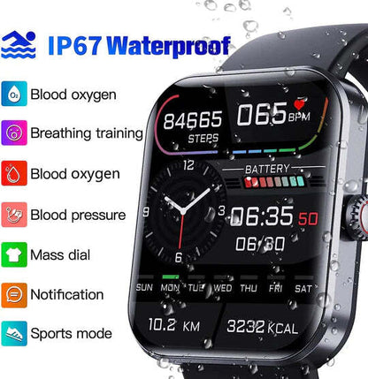Smartwatch met Glucosemeting 1.91 Inch Touchscreen Zwart Roze | Gezondheidshorloge met Hartslagmeter GPS Slaapanalyse Waterdicht IP67 Sportmodi Notificaties 7 Dagen Accuduur