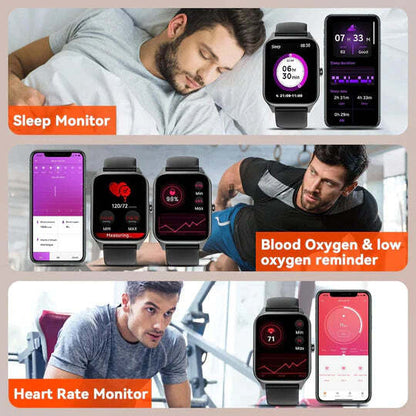 Smartwatch met Glucosemeting 1.91 Inch Touchscreen Zwart Roze | Gezondheidshorloge met Hartslagmeter GPS Slaapanalyse Waterdicht IP67 Sportmodi Notificaties 7 Dagen Accuduur