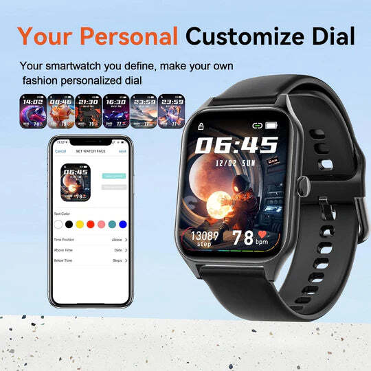 Smartwatch met Glucosemeting 1.91 Inch Touchscreen Zwart Roze | Gezondheidshorloge met Hartslagmeter GPS Slaapanalyse Waterdicht IP67 Sportmodi Notificaties 7 Dagen Accuduur