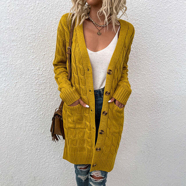 Damesvest Gebreid Lang Model met Knopen - StudioMarella