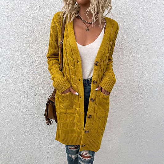 Damesvest Gebreid Lang Model met Knopen - StudioMarella