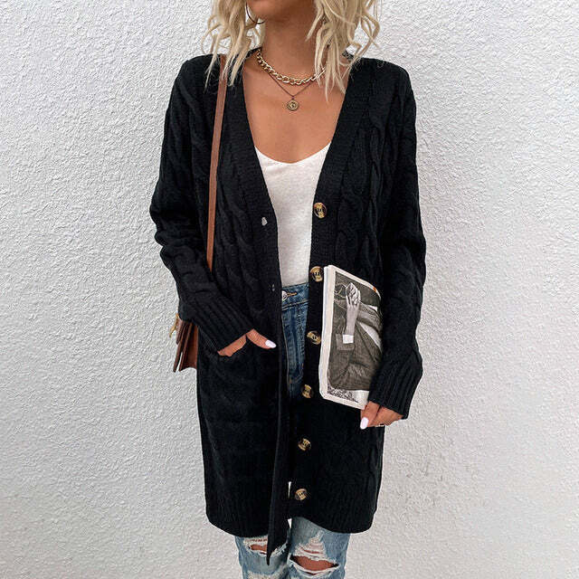Damesvest Gebreid Lang Model met Knopen