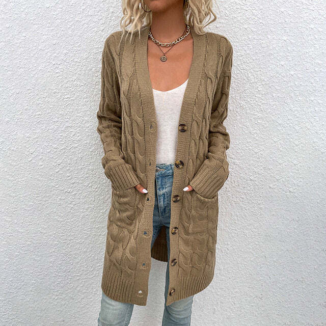 Damesvest Gebreid Lang Model met Knopen