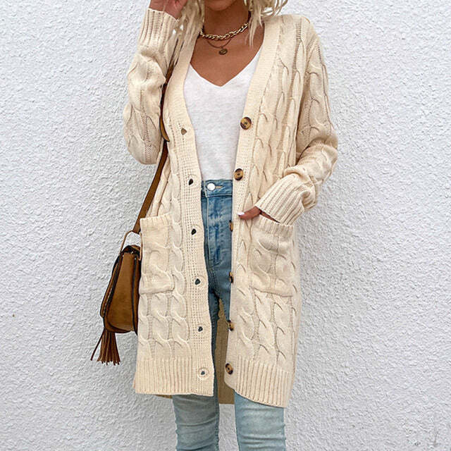 Damesvest Gebreid Lang Model met Knopen