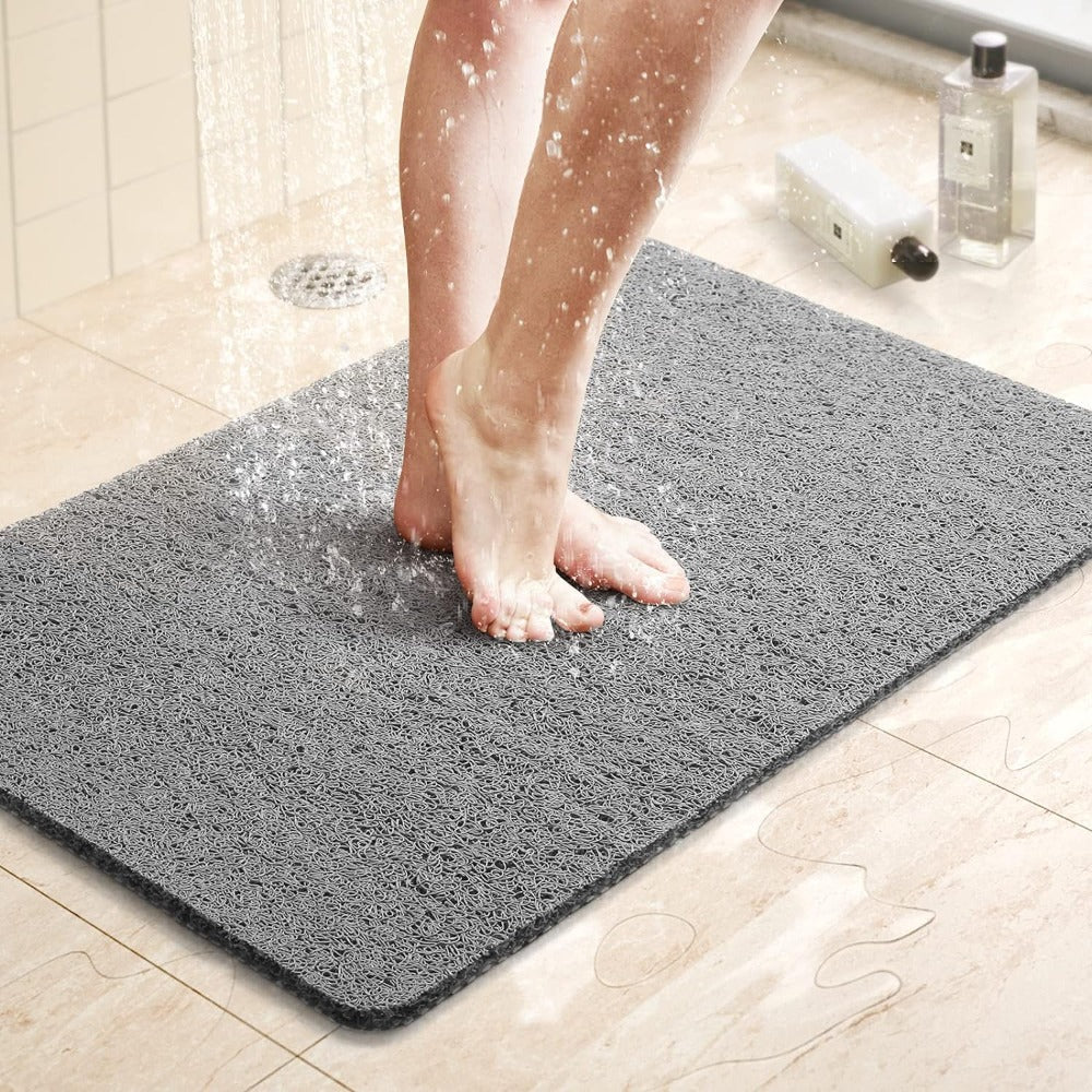 Douchemat Antislip PVC Grijs Badkamer Sneldrogend Waterdoorlatend Loofah Textuur Douchemat Schimmelbestendig Op Maat Knipbaar