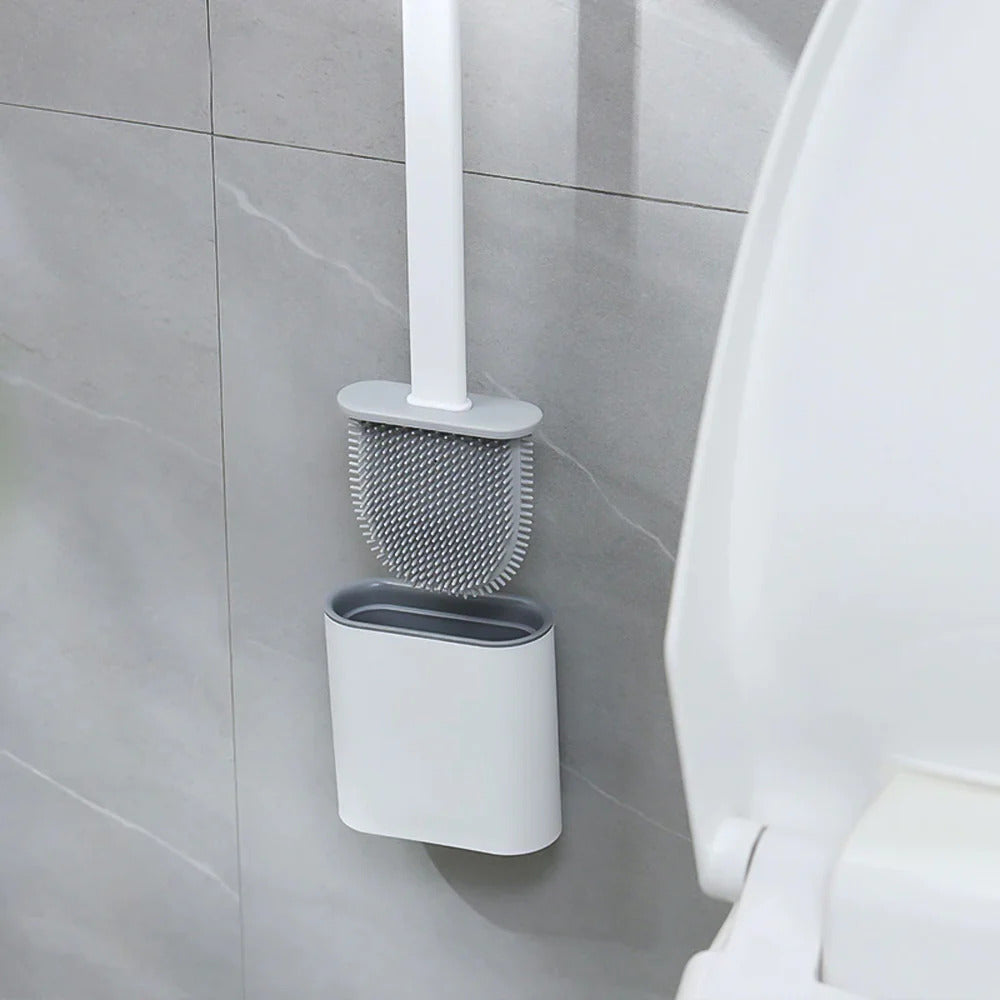 Toiletborstel Siliconen Flexibel Wit Wandmontage Toiletborstel Set Met Houder Hygiënisch Badkamer Reiniging Zonder Boren