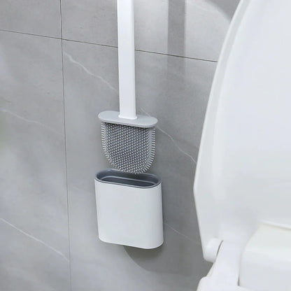 Toiletborstel Siliconen Flexibel Wit Wandmontage Toiletborstel Set Met Houder Hygiënisch Badkamer Reiniging Zonder Boren