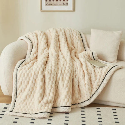 Deken Sherpa Fleece Beige Bubbeldesign Bank Slaapkamer Plaid Zacht Warm Woondeken Knuffeldeken Interieur