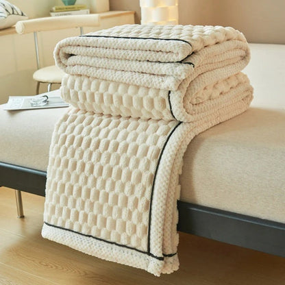 Deken Sherpa Fleece Beige Bubbeldesign Bank Slaapkamer Plaid Zacht Warm Woondeken Knuffeldeken Interieur