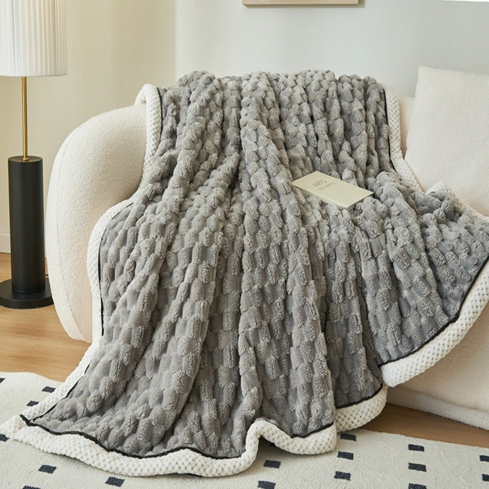 Deken Sherpa Fleece Beige Bubbeldesign Bank Slaapkamer Plaid Zacht Warm Woondeken Knuffeldeken Interieur