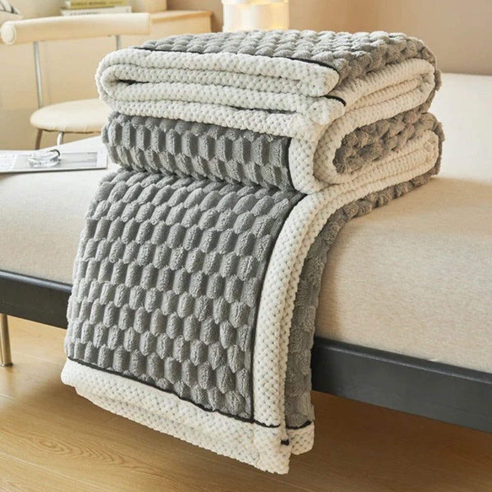 Deken Sherpa Fleece Beige Bubbeldesign Bank Slaapkamer Plaid Zacht Warm Woondeken Knuffeldeken Interieur