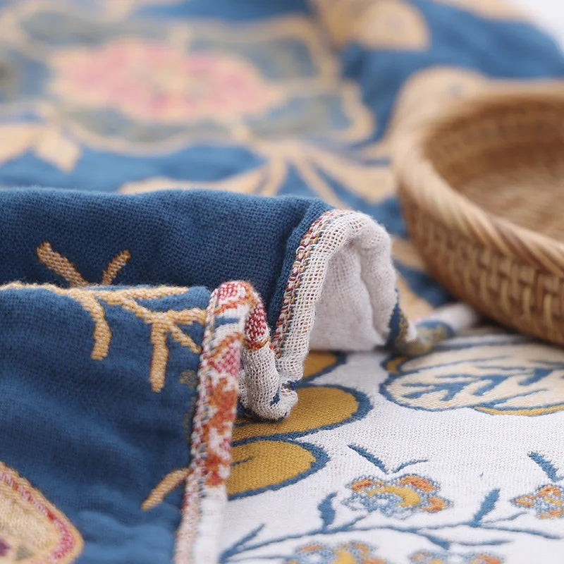 Jacquard Katoenen Plaid met Bloemenprint en Kwastjes – Zacht Reversibel Banklaken – Scandinavisch Geïnspireerde Woondeken