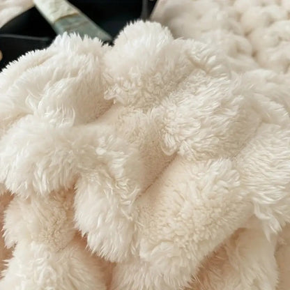 Deken Sherpa Fleece Beige Bubbeldesign Bank Slaapkamer Plaid Zacht Warm Woondeken Knuffeldeken Interieur
