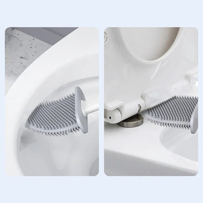 Toiletborstel Siliconen Flexibel Wit Wandmontage Toiletborstel Set Met Houder Hygiënisch Badkamer Reiniging Zonder Boren