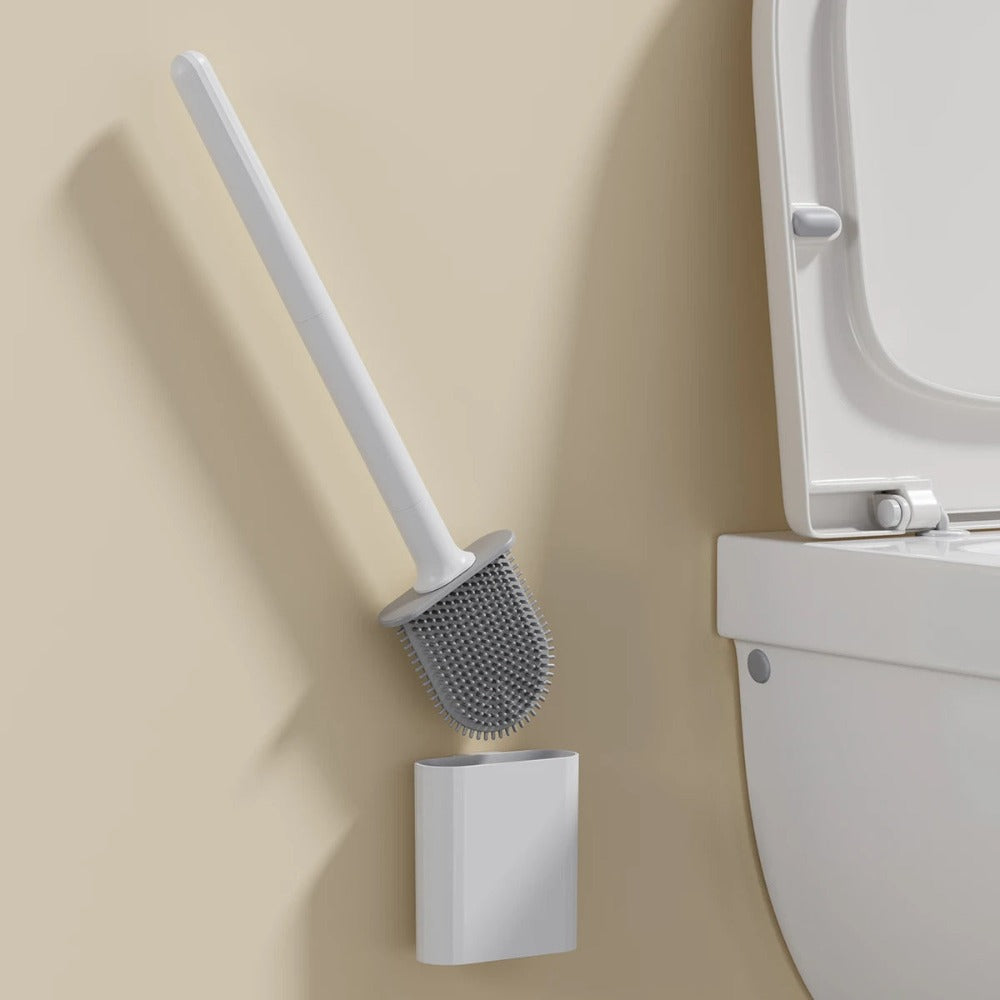 Toiletborstel Siliconen Flexibel Wit Wandmontage Toiletborstel Set Met Houder Hygiënisch Badkamer Reiniging Zonder Boren