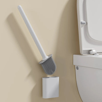 Toiletborstel Siliconen Flexibel Wit Wandmontage Toiletborstel Set Met Houder Hygiënisch Badkamer Reiniging Zonder Boren