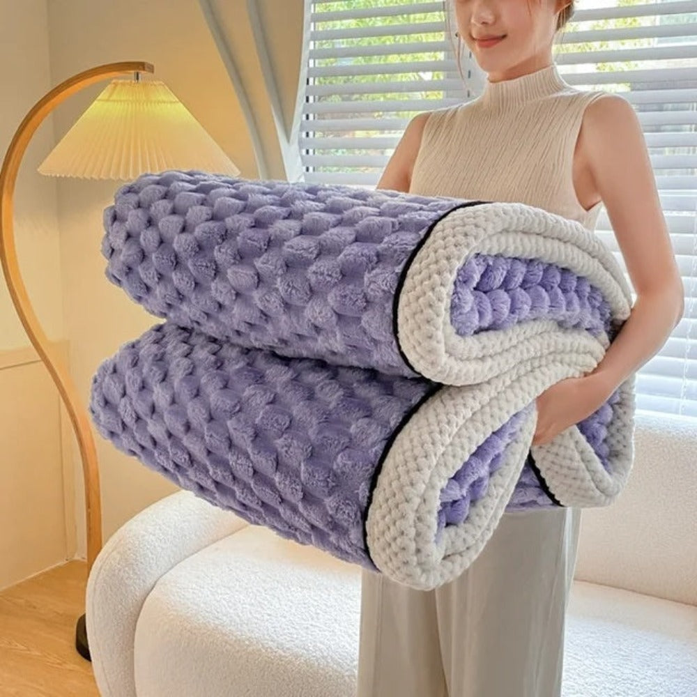 Deken Sherpa Fleece Beige Bubbeldesign Bank Slaapkamer Plaid Zacht Warm Woondeken Knuffeldeken Interieur
