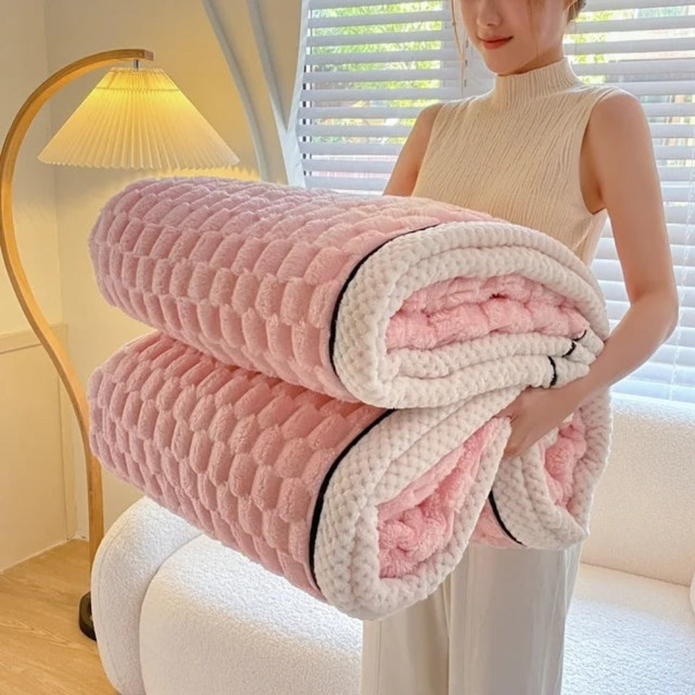 Deken Sherpa Fleece Beige Bubbeldesign Bank Slaapkamer Plaid Zacht Warm Woondeken Knuffeldeken Interieur