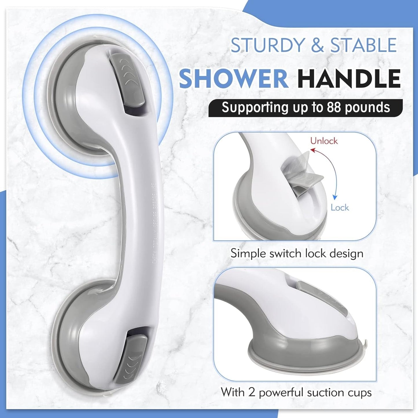 Veiligheidshandgreep Zuignap Kunststof Wit Badkamer Douche Wandgreep Antislip Zonder Boren Extra Grip Badkamer