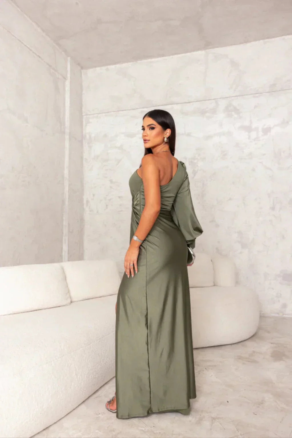 Dames Satijnen Jurk One-Shoulder Stijl